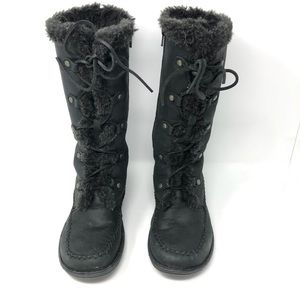 B.O.C. Boots Leather Black Zip Side Lace Front